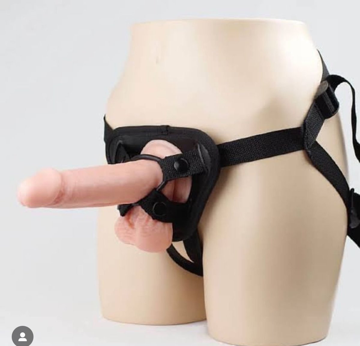 Adult toy harness system displayed on a mannequin torso against a neutral background
